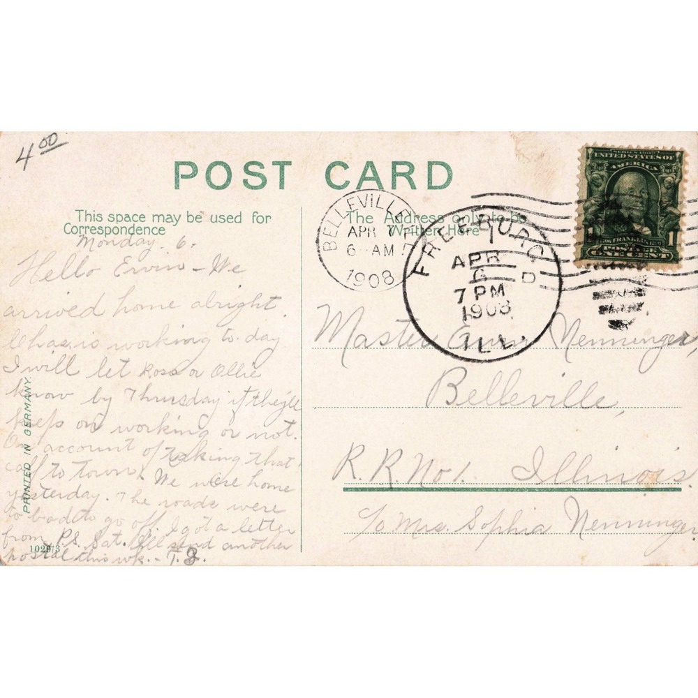 Vintage 1908 Postcard Girl with Large Dog Belleville Illinois Postmark Germany - Picture 2 of 2